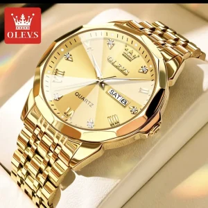 OLEVS 9931 Quartz Watch For Men – Rhombus Mirror Stainless Steel Waterproof Luxury Wristwatch