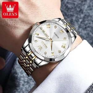 OLEVS 9931 Quartz Watch For Men – Rhombus Mirror Stainless Steel Waterproof Luxury Wristwatch