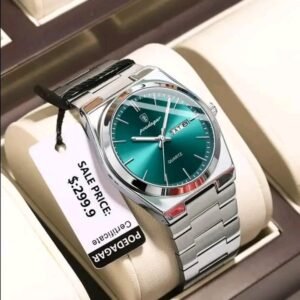 POEDAGAR 930 Business Waterproof Luminous Steel Square Quartz Men Watch- Green | NGW-193